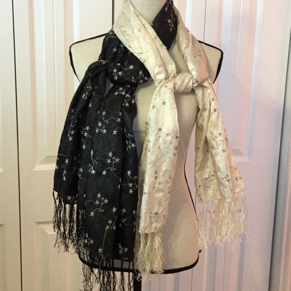 One Black and One Cream Scarf  - Set of 2